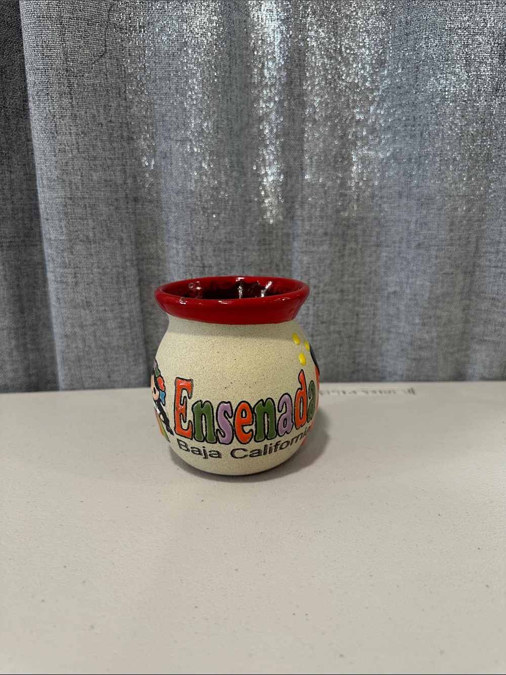 Ensenada mug clay, Baha , art pottery 3-D paint. 16oz